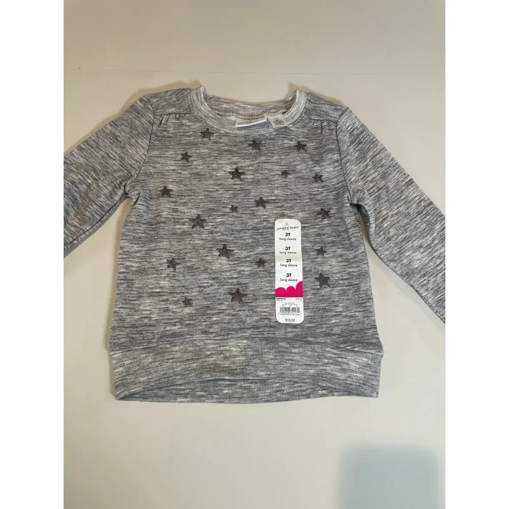 Jumping Bean Sweatshirt Girls 3T Gray Lightweight Silver Stars New With Tag